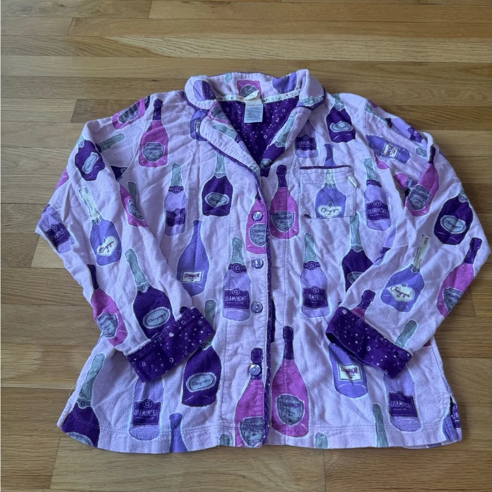 Munki Munki Ladies Flannel Champagne Bottle Festive PJ Top Purple Women's Small - Picture 3 of 11